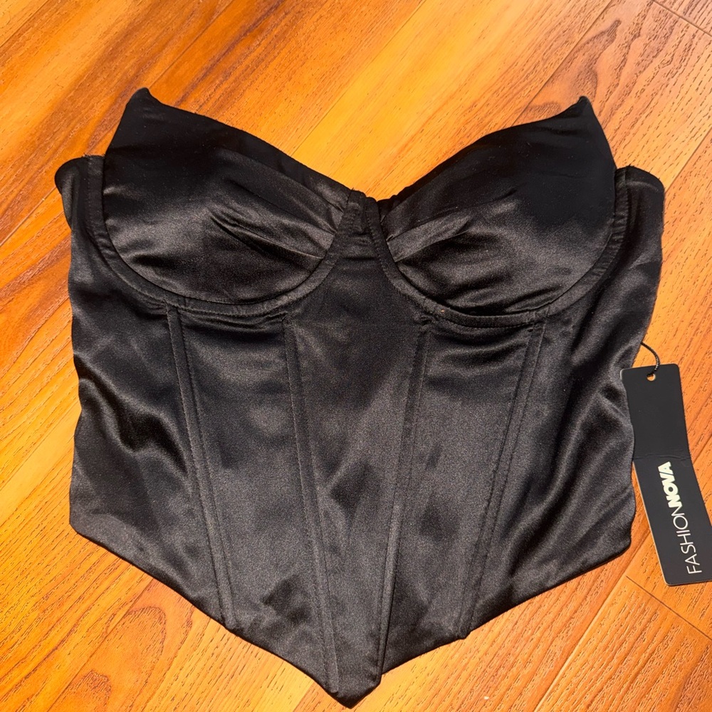 Fashion Nova Elegant Black Satin Corset